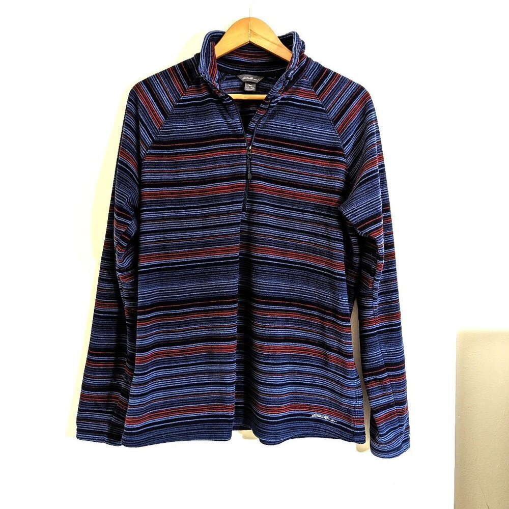 Eddie Bauer Women’s Quarter Zip Striped Fleece Blue Size XL Tall